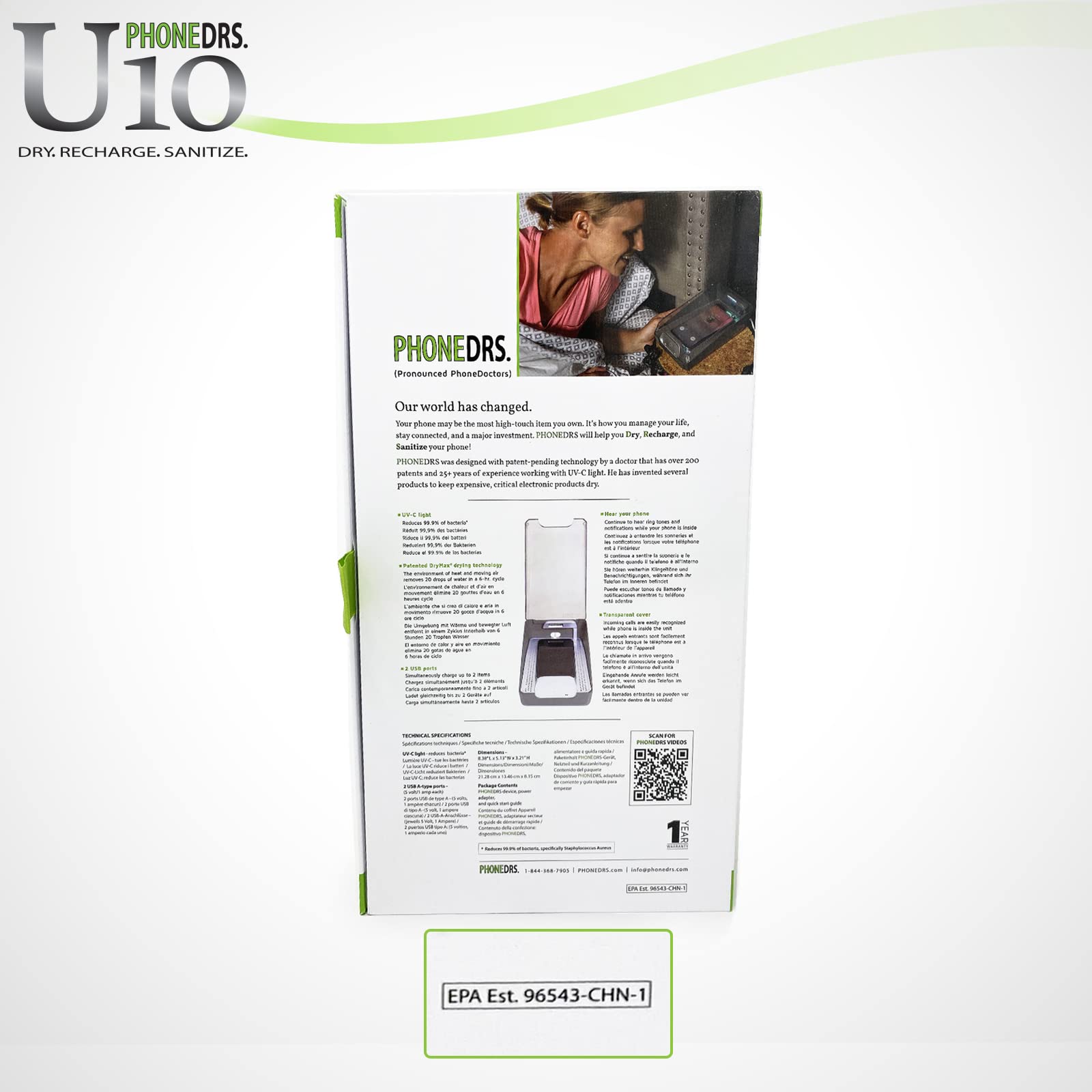 U10 UV-C Handy-Desinfektionsmittel mit Trockner und Ladegerät, reinigt, trocknet und lädt alle Handys auf