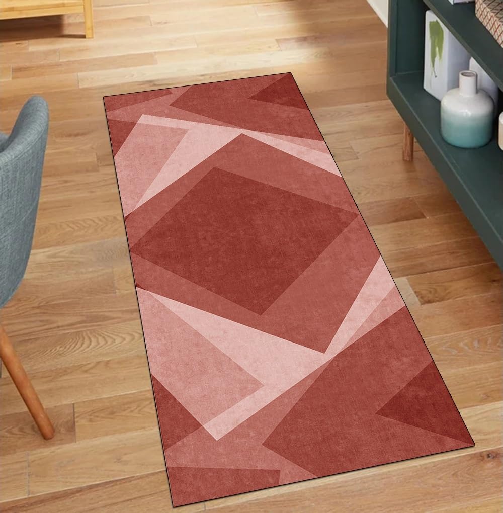 Alfombra de pasillo antideslizante de diseño patchwork rojo resistente y lavable