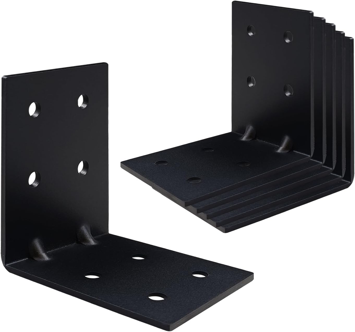 6 PCS Iron 4 Inch L Right Angle Bracket with Screws, 4" x 4" x 3" Metal Joint Bracket 90 Degree Corner Brace for Wood Bookshelf Furniture Cabinet, Thickness 3 mm Heavy Duty Black Brackets