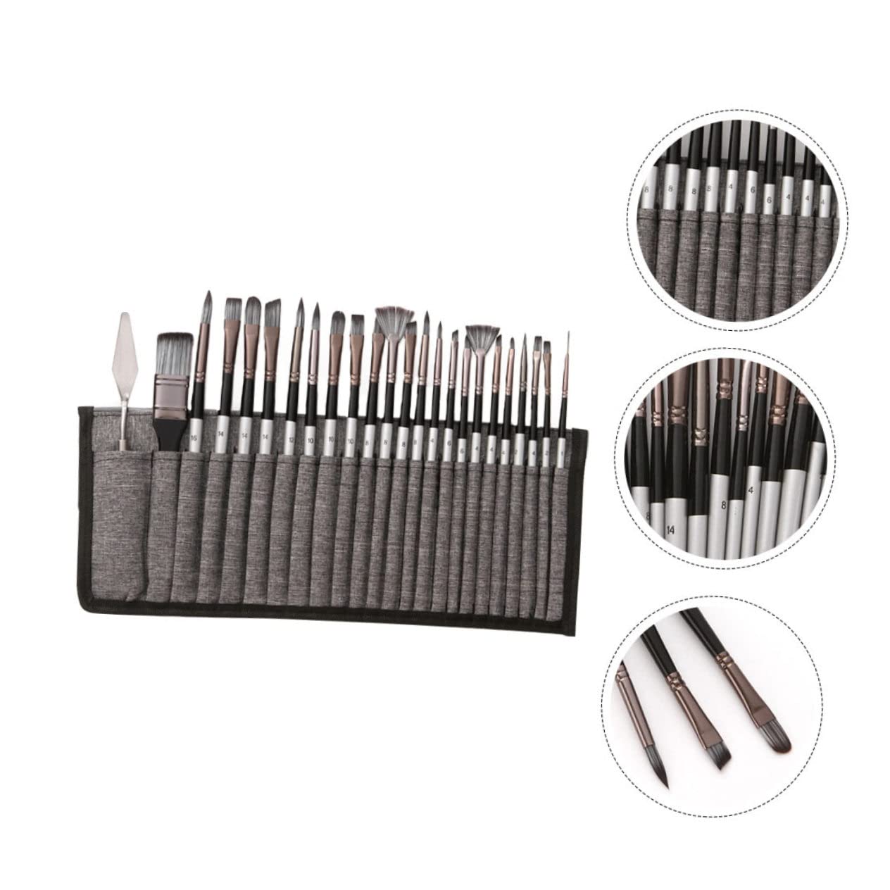 SEWACC Ensemble de 24 Pinceaux en Nylon avec Paquet pour Peinture à l'huile et Aquarelle, Poils Résistants et Forme Simple, pour Dessin Artistique