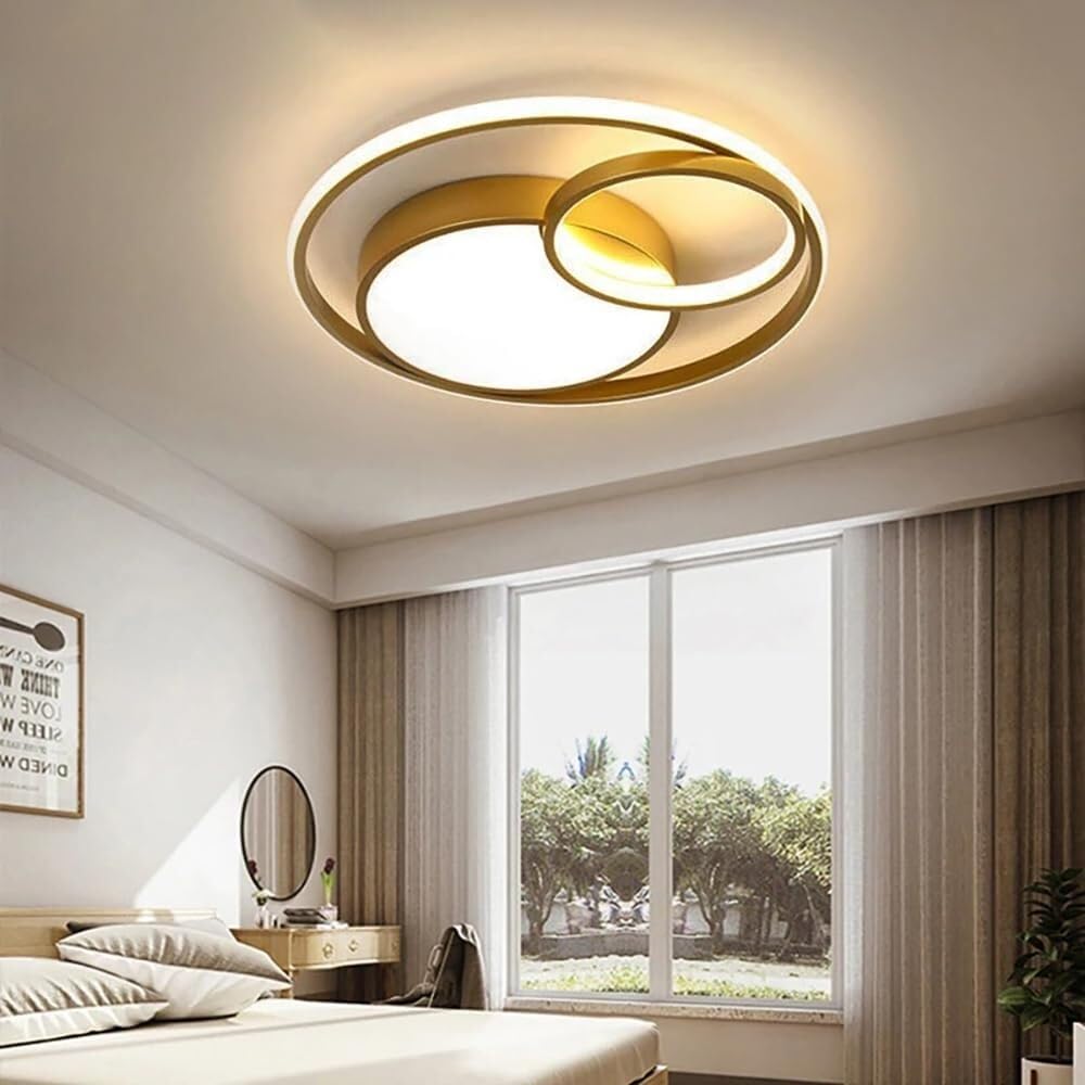 LYMSXAZOU Semi Flush Mount Ceiling Light LED 16.5 Inch Surface Modern Round for Kitchen Bedroom Hallway Closet Lamp(Gold 23.6in)