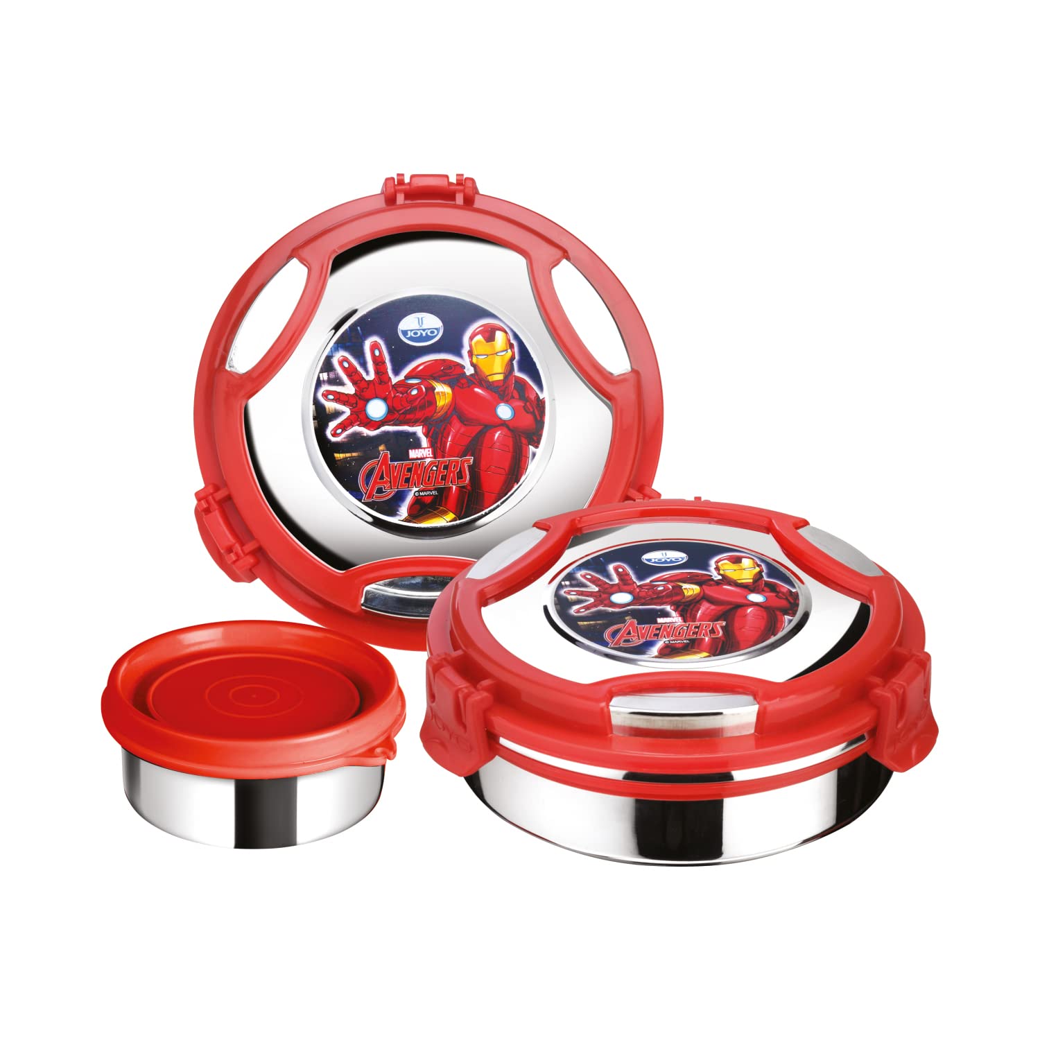 JOYO Original Licensed Marvel-Disney Yummie Big 900 ML Stainless Steel Lunch Box with Inner Steel Container for Kids (900 Ml) (Yummie, Marvel-Avengers)