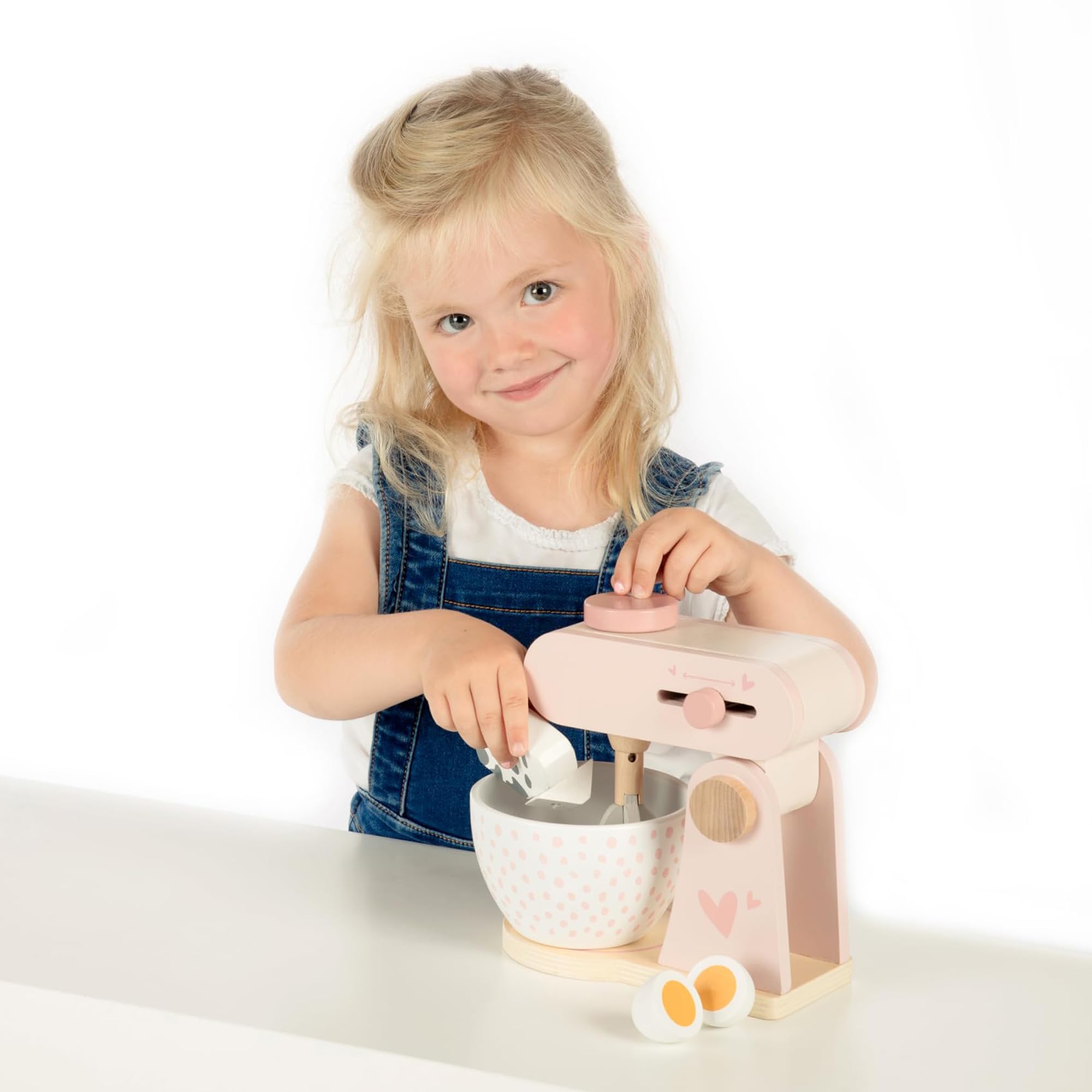 Personnalisable Robot de Cuisine en Bois Rose – avec Fonction mixeur & Bol mélangeur & favorise la créativité – pour Enfants à partir de 3 Ans – personnalisé avec Le prénom – Label Label