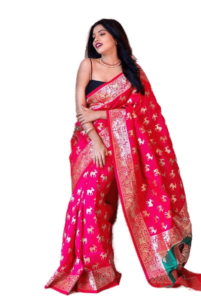 KNETLIKNETLI Art Silk Saree for Women Traditional Zari work Saree With Unstitched Blouse