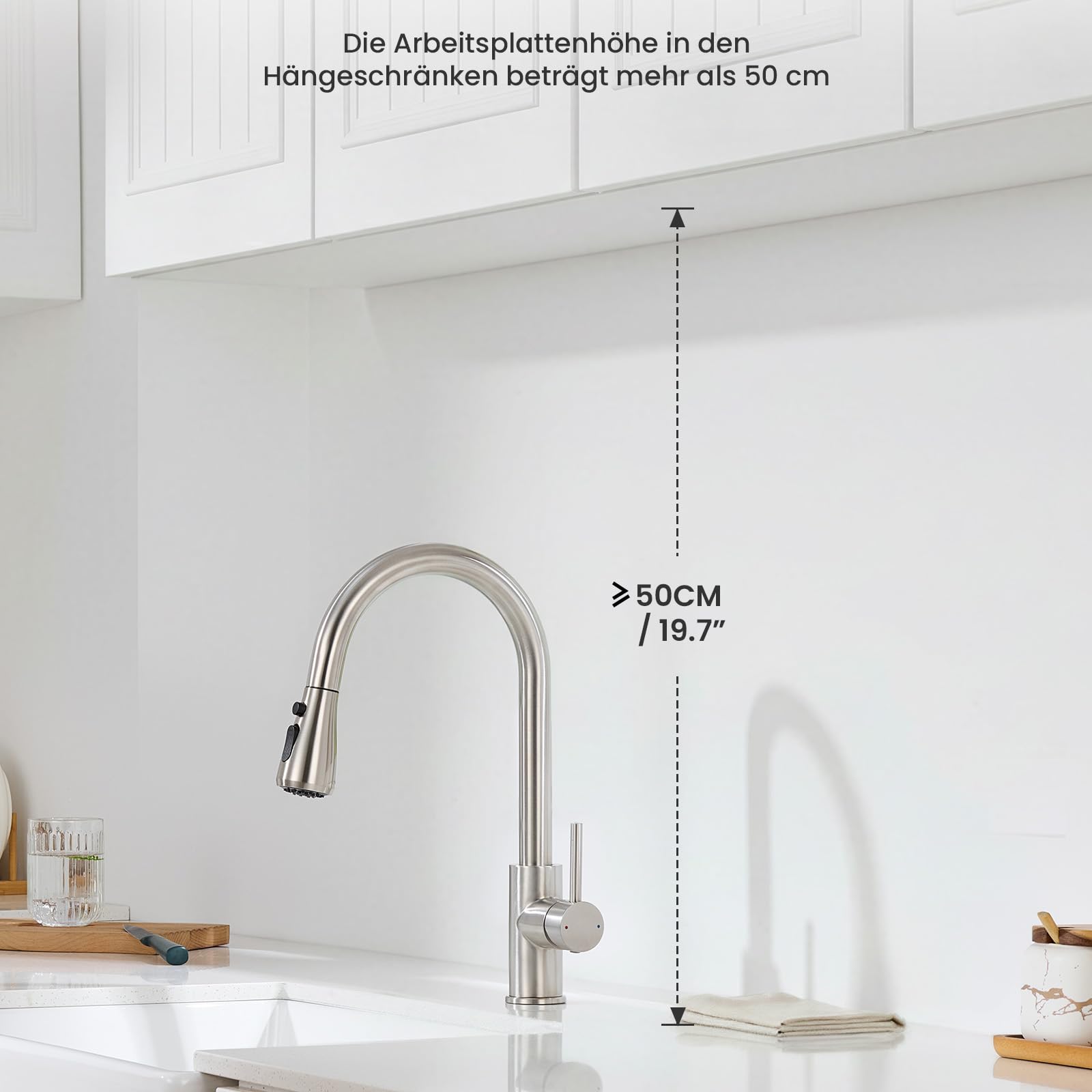 CECIPA Wasserhahn Küche, Hochdruck Küchenarmatur mit ausziehbar Brause, Armatur Küche mit zwei Sprühfunktionen, 360° schwenkbarer, Spültischarmatur mit einfacher Montage, Edelstahl Gebürstet | Mit 3 Wasserstrahlarten, ausziehbarer Brause, 360 Grad schwenk