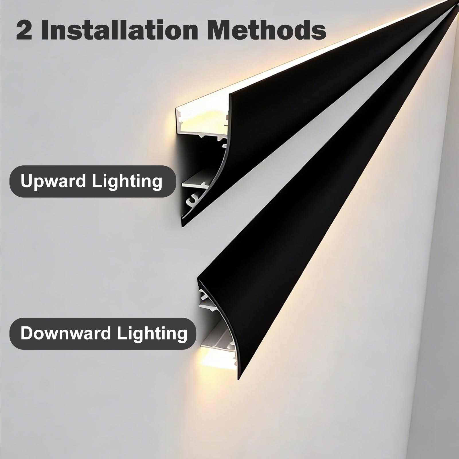 Canale con striscia luminosa a LED in alluminio galleggiante, baia di luce a corona interna ambientale montata su superficie for decorazioni da parete, profilo di illuminazione(White,17.0m)