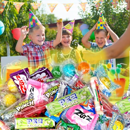 Image of Sour Candy Variety Pack, 2 Pound Sour Candy Mix, Individually Wrapped Bulk Candies, Party Mix Assortment, Pinata Stuffers, Candies For Goodie Bags