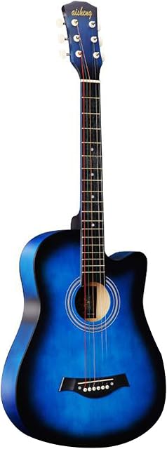 38'' Full Size Adult 6 Strings Cutaway Folk Acoustic Guitar for Students Beginners (Blue)