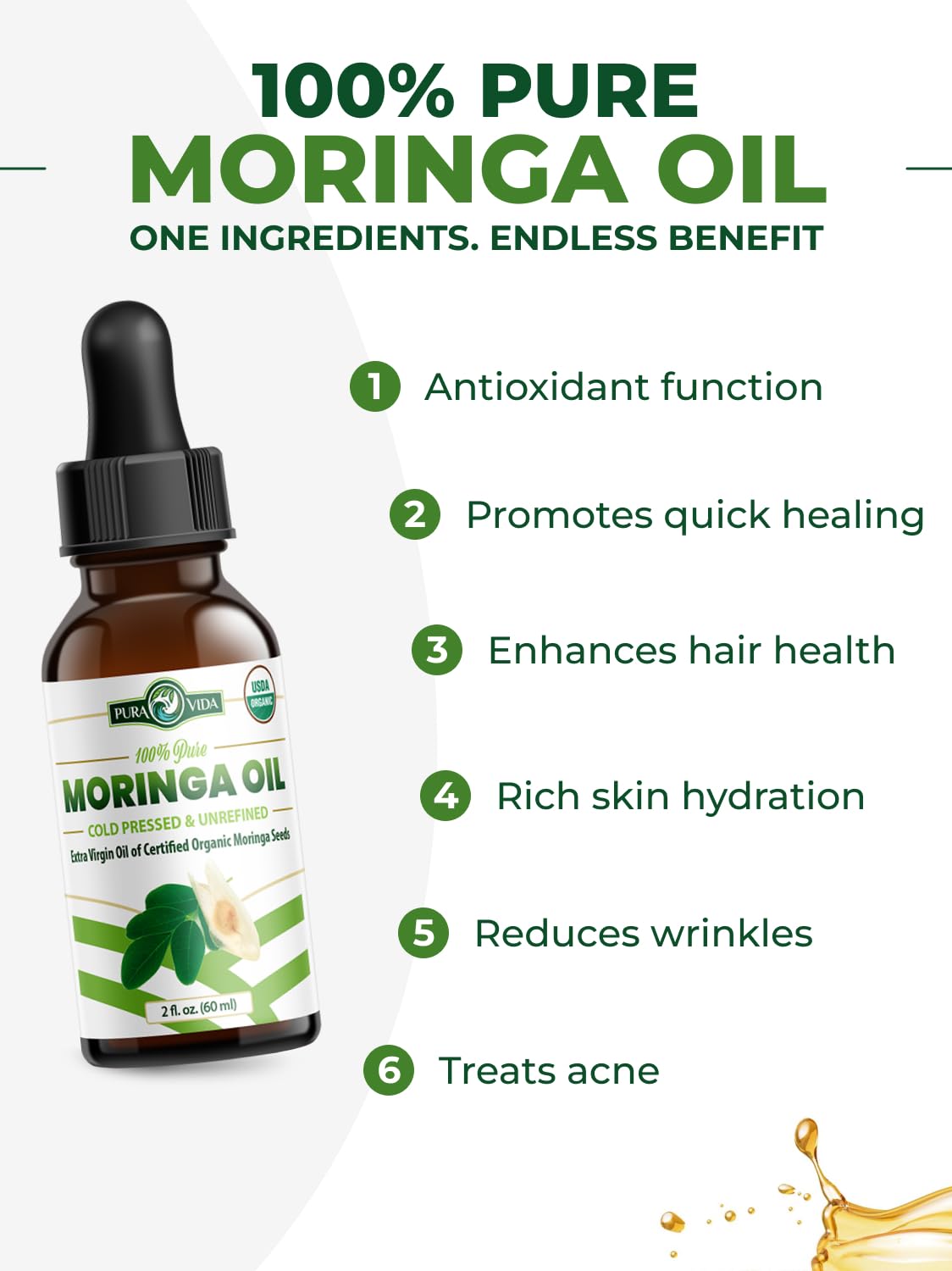 100% Pure Organic Moringa Seed Oil, Cold-Pressed & Unrefined