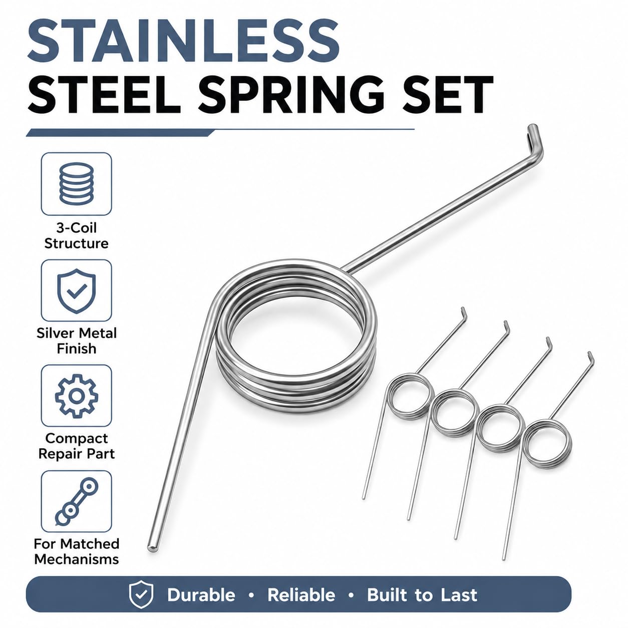 5Pcs Adjustable 3-Coil Torsion Springs, 0.7mm Stainless Steel, 135° Mechanical Springs for Garbage Can, Silver — Amazon image 9