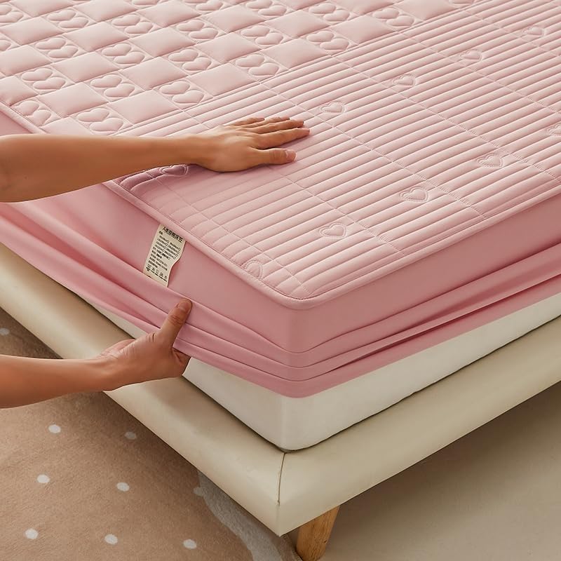Protector de colchón Impermeable, Funda Ajustable para colchón con Bolsillo Profundo de hasta 28 cm, Funda de Cama silenciosa Lavable a máquina (Rosa, 90 x 200 cm).