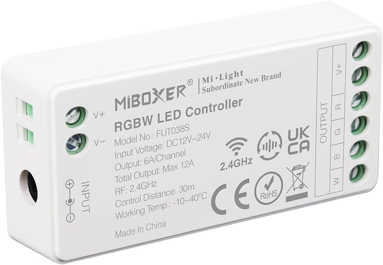 lighteu®, Milight Miboxer 2.4GHz RGBW RGB+White LED Strip Controller DC12V/24V Output Max. 12A, FUT038S