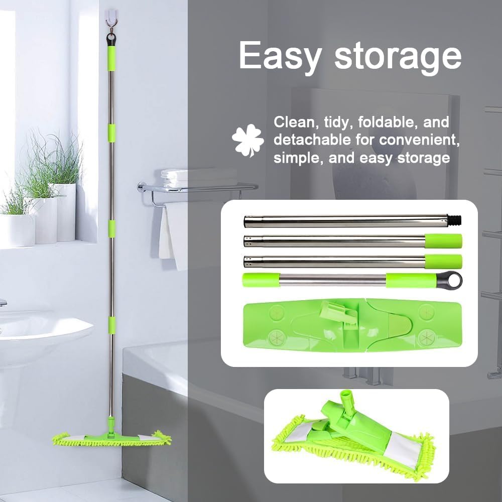 Trapeador de polvo para limpieza de suelos con 2 almohadillas de felpilla lavables y mango extensible de 55 pulgadas de largo, mopa plana seca y húmeda con estropajo para madera dura, laminado,