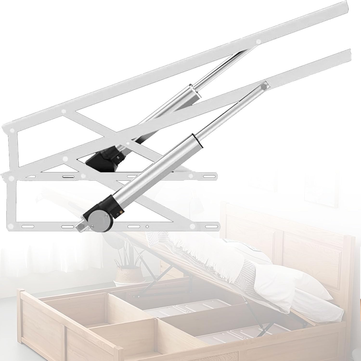 UORDBY 2 PCS Electric Bed Lift Mechanism,Lifting Gas Spring Set with Remote Control, Space Saving, 600kg Load Capacity for Storage Box Bed Sofa, DIY Project White-0.8m