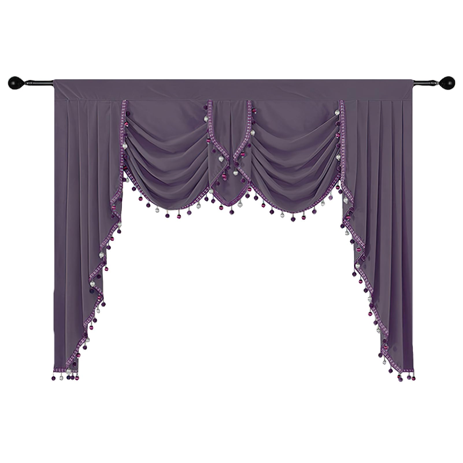 apott Waterfall Valances for Windows Purple Swag Curtains 61 Inch Vintage Velvet Drapes Decorative Window Treatment Panels for Living Room Wedding