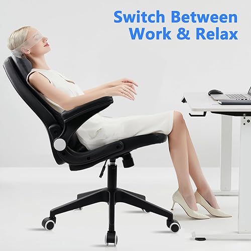 Miniatura 8 de CLATINA Silla de oficina ergonómica con brazos abatibles de 350 libras, sillas de escritorio ejecutivas de cuero negro, silla de trabajo giratoria