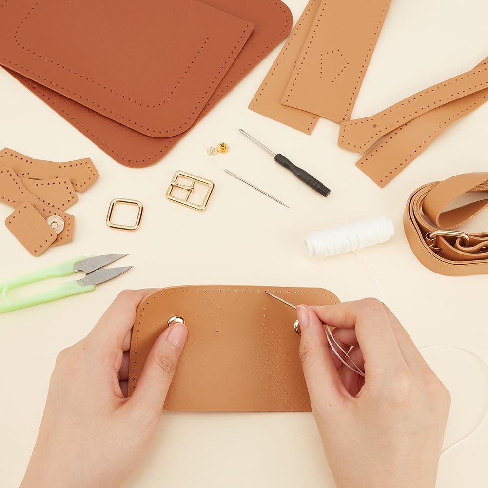 WADORN Kit Fai da Te per Realizzare Borse in Pelle PU per Donna, Kit da Cucito per Borse per Adulti Kit per La Realizzazione di Borse A Secchiello Fai-da-Te con Tasche Foderate, 17x17x17cm, Marrone