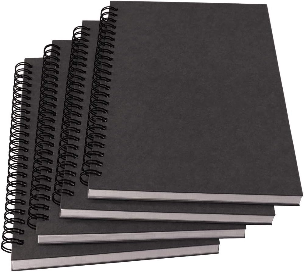 YUREE Notebook Spiral Journal Lined, A5, 100gsm Thick Paper & Hard Kraft Cover, 60 Sheets (120 Pages), 8.4" x 6", Gray, 4 Pack