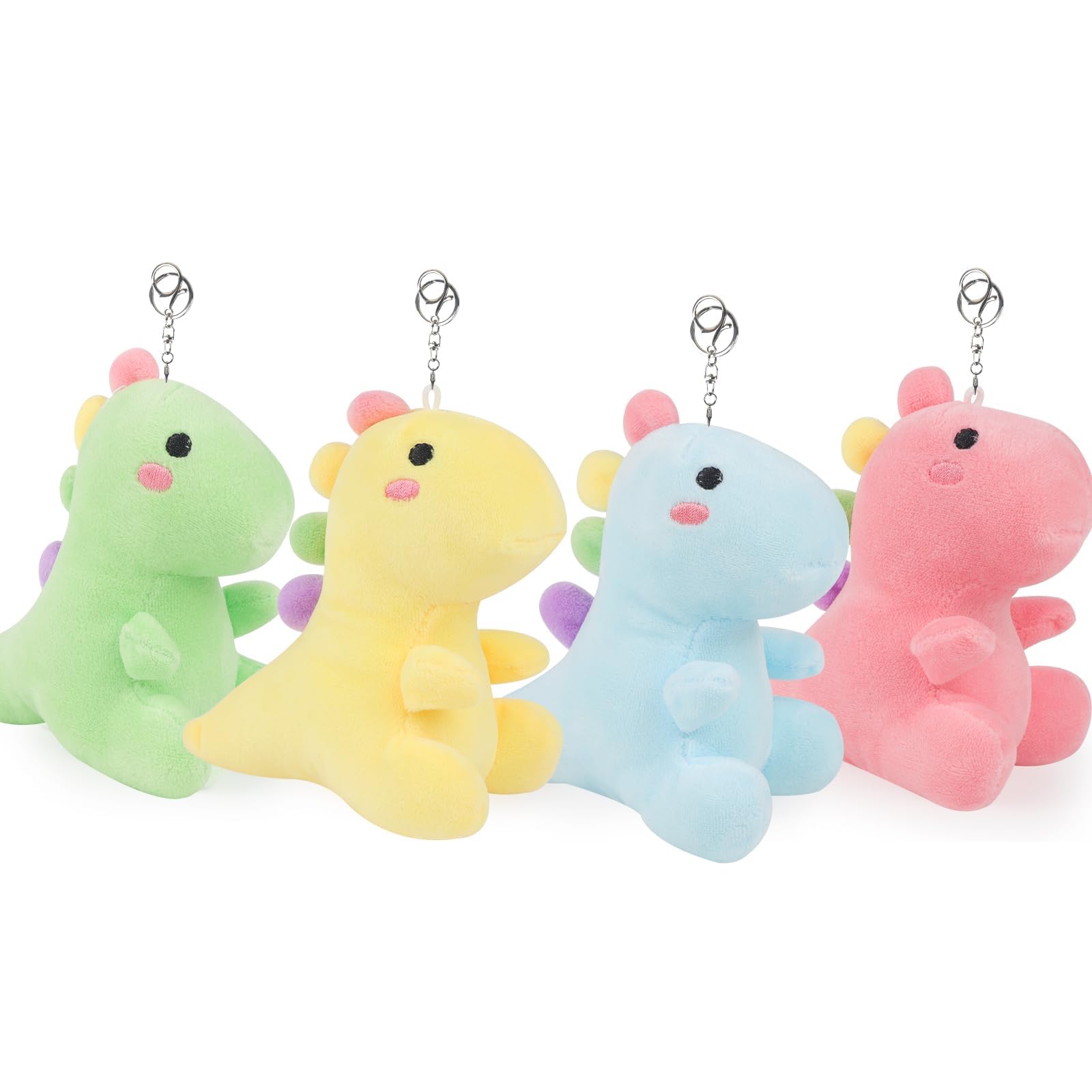 Anboor 4 Pack Small Dinosaur Stuffed Animals 3.9'' Dino Plushies Animals Toy with Keychain Award Goodie Bag Fillers Dino Plush Toy Dinosaur Party Favors for Kids Boys Girls