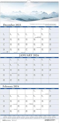 Miniatura 3 de House of Doolittle HOD3636-24 - Calendario de pared 2024, vista de tres meses, paisajes paisajísticos escénicos, 8 x 17 pulgadas, diciembre - enero