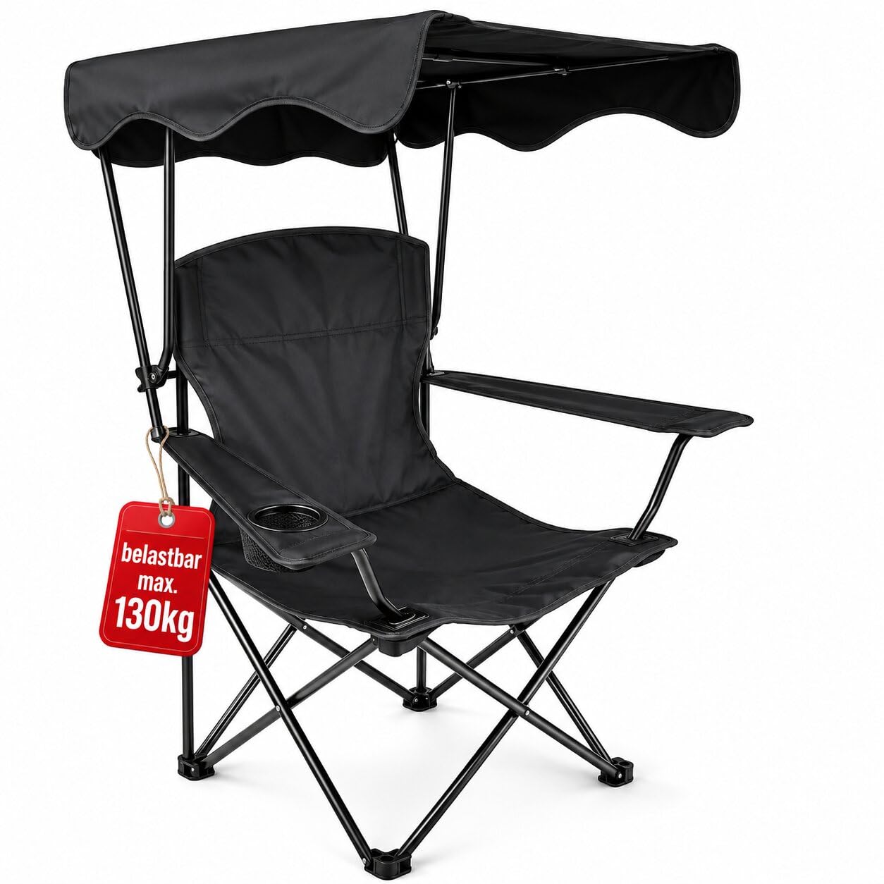 Campingstuhl mit Sonnenschutz schwarz Faltbarer Campingstuhl mit Sonnendach