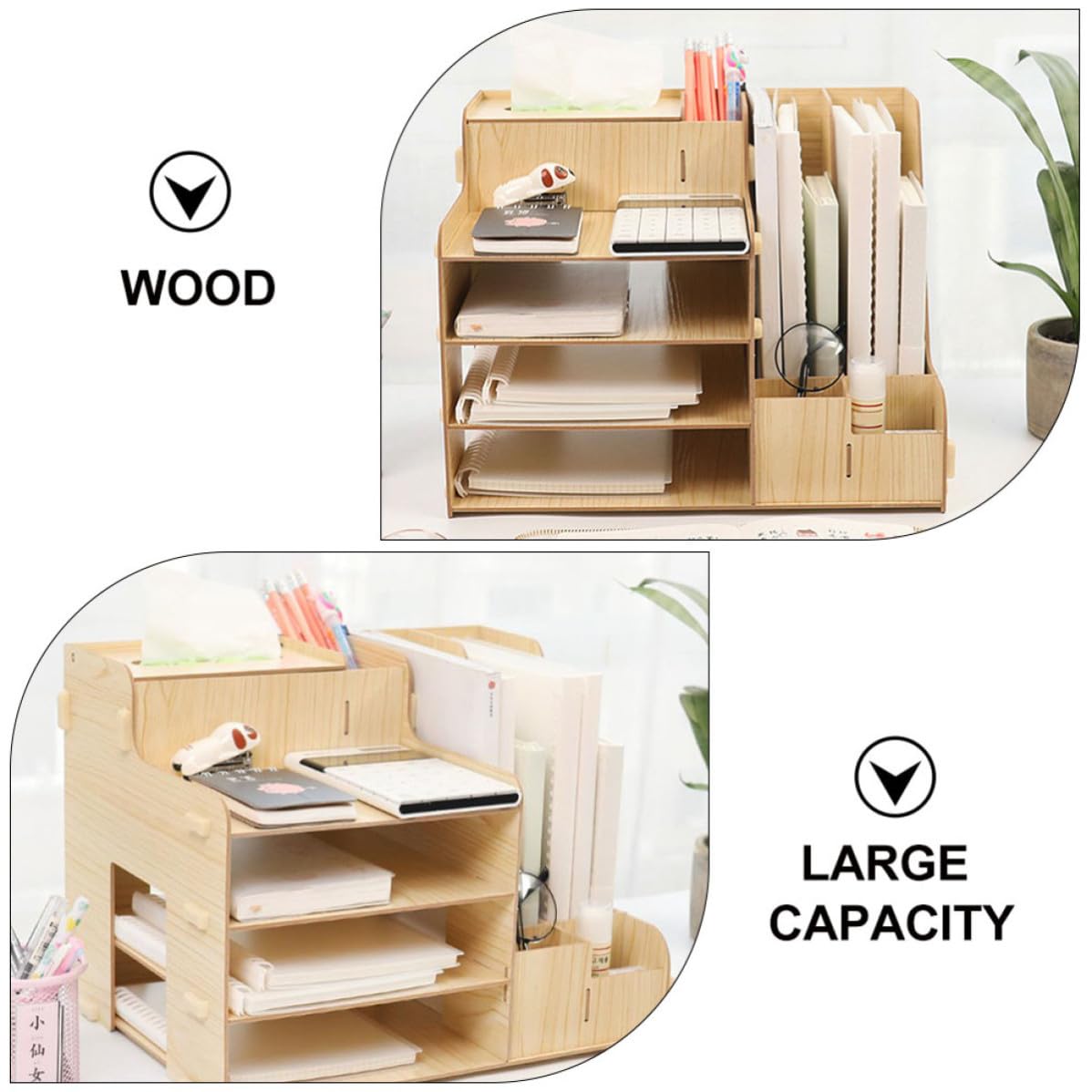 Artibetter Étagère à Documents en Bois Grand Compartiment Multi-sections pour Bureau, Organisateur de Documents Fonctionnel Grosse Capacité et Rangement Soigné