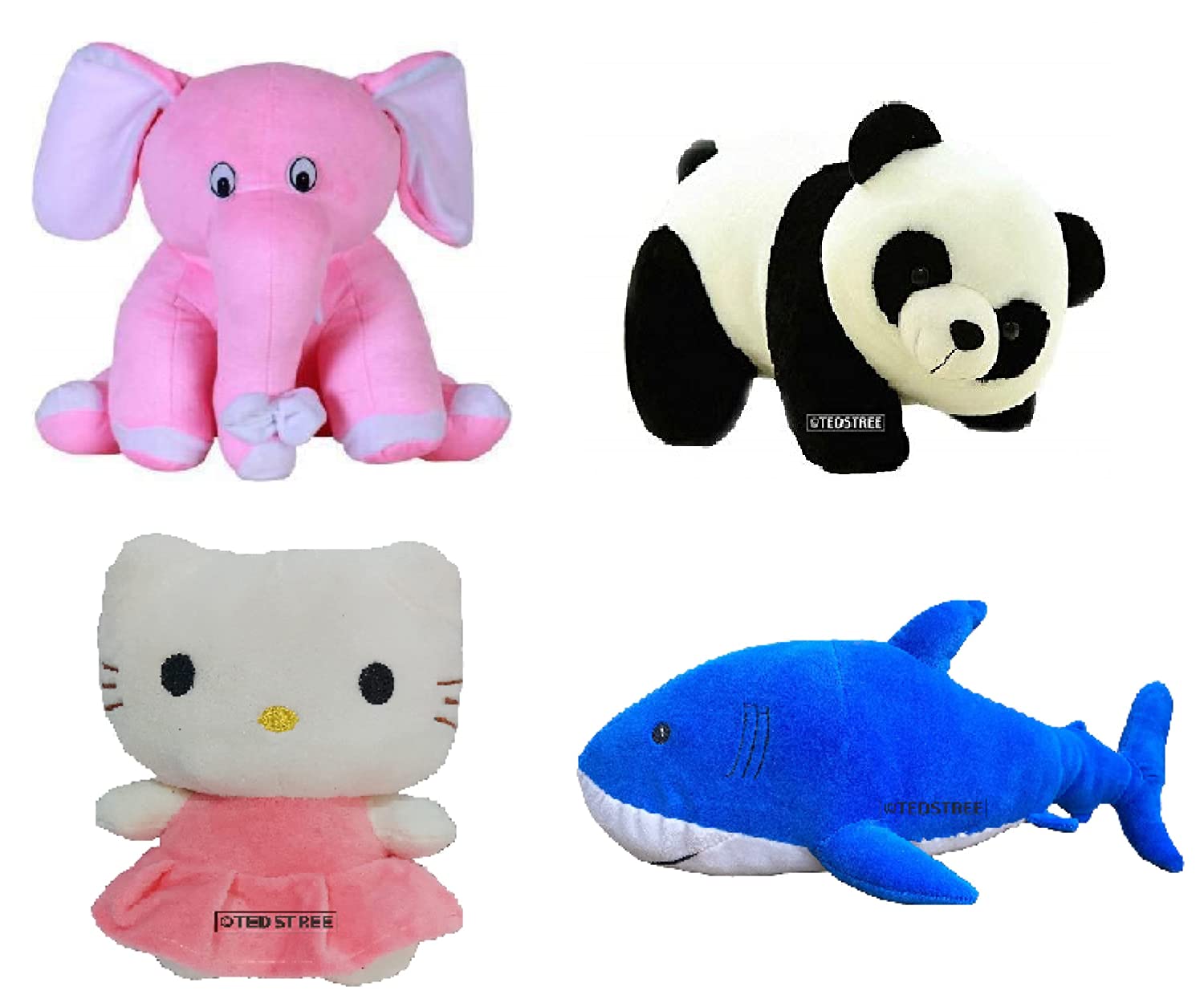 TEDSTREE Skin Friendly Cute Stuffed Plush Soft Toy Combo for Kids Lovable Huggable Perfect Present for Birthday, Babies & Children - Elephant, Dolphin, Kitty, Panda (B09962VDR9) Amazon Price History, Amazon Price Tracker
