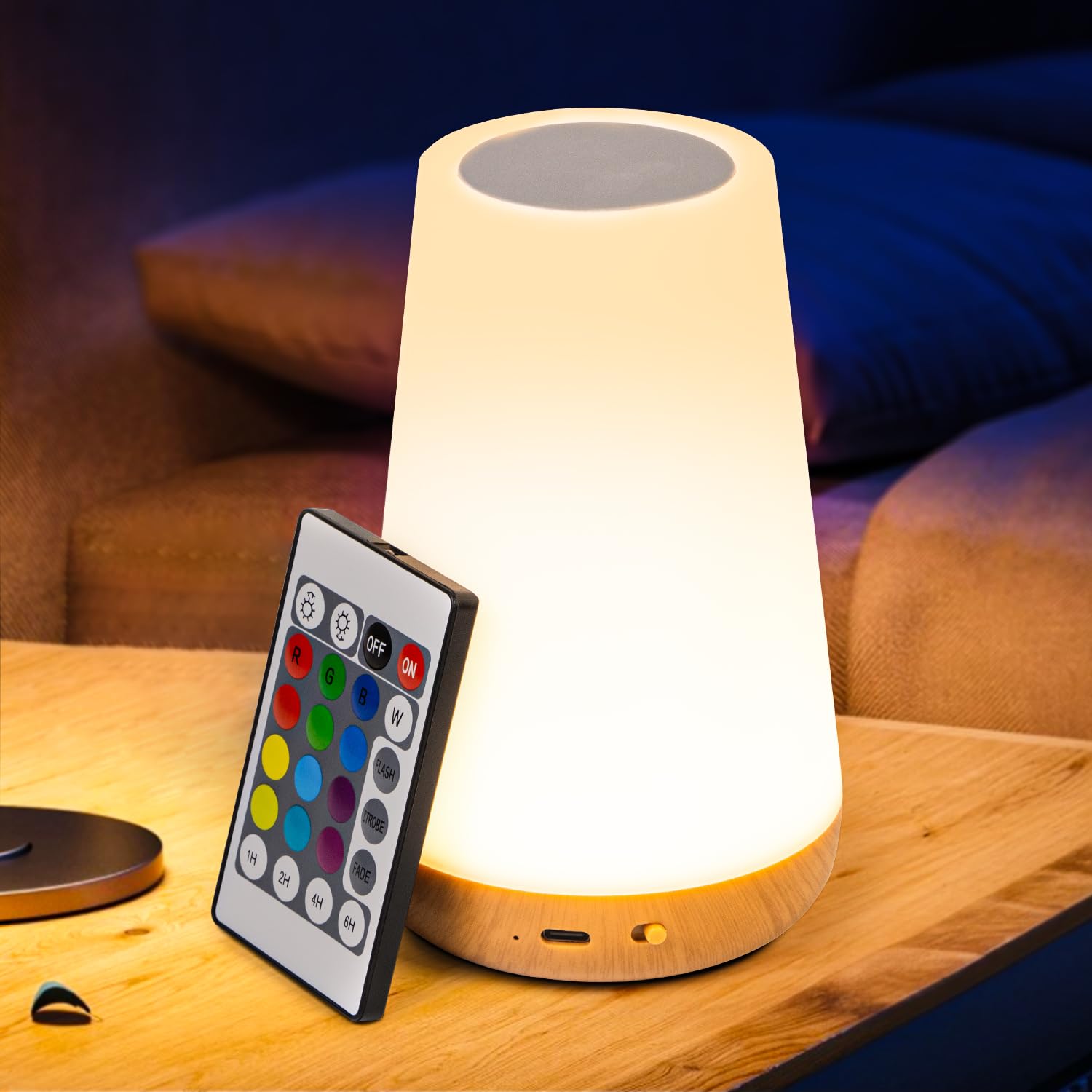 Lysumurl Rgb Dimmable Night Light, Led Touch Bedside Lamp With 13 Colours, 5 Brightness Levels, 4 Modes, Timer & Memory Function, Rechargeable Table Lamp With Remote For Bedroom, Kids, Nursery