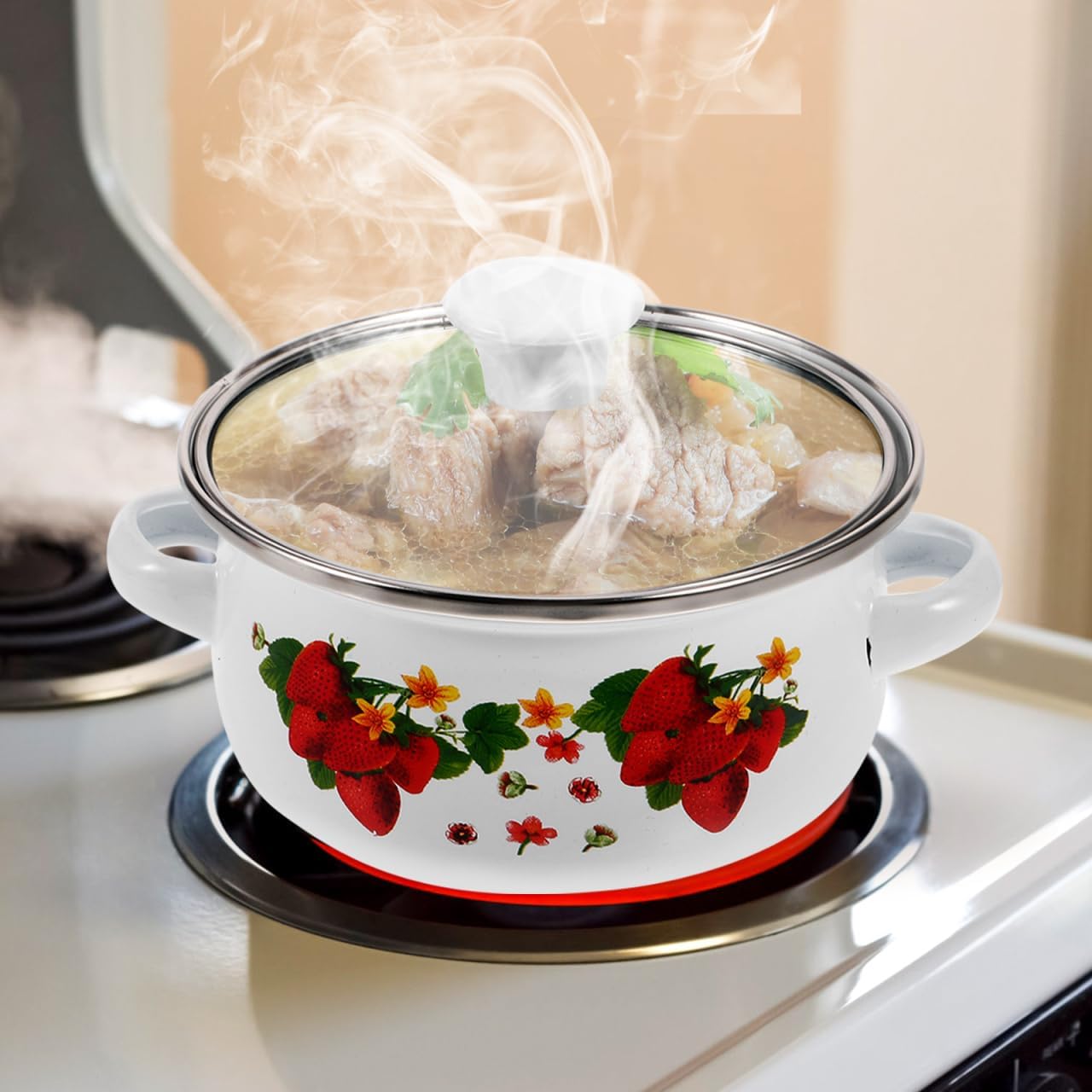 Enamel Mini Soup Pot Set 3-Piece Double Handle Stockpots with Lids Small Multifunctional Kitchen Pots for Stew Soup Sauce and Baby Food Cooking