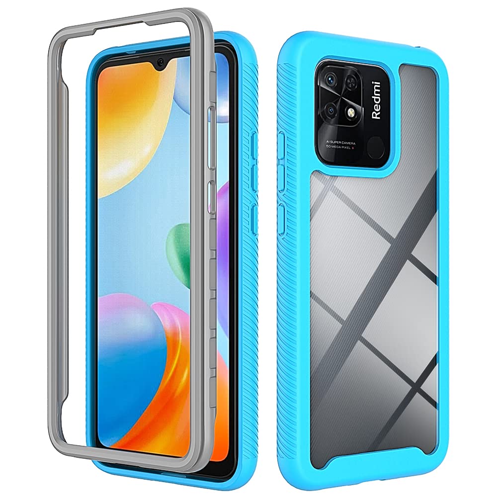 GOKEN Cover per Xiaomi Redmi 10C, 360° Custodia con Pellicola Protettiva Integrata Rugged Case, TPU Silicone Bumper + PC Retro Rigido, Blu Scuro