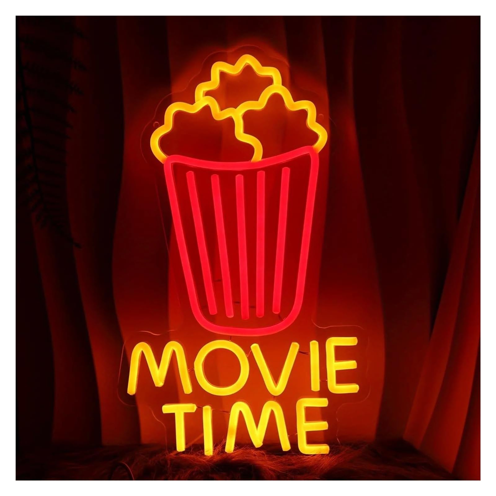 LEMST Sign Lamp Popcorn Movie Time Neon, for Commercial Fast Food Restaurants, Movie Theaters, Bar Decorations 41.7x25.4cm