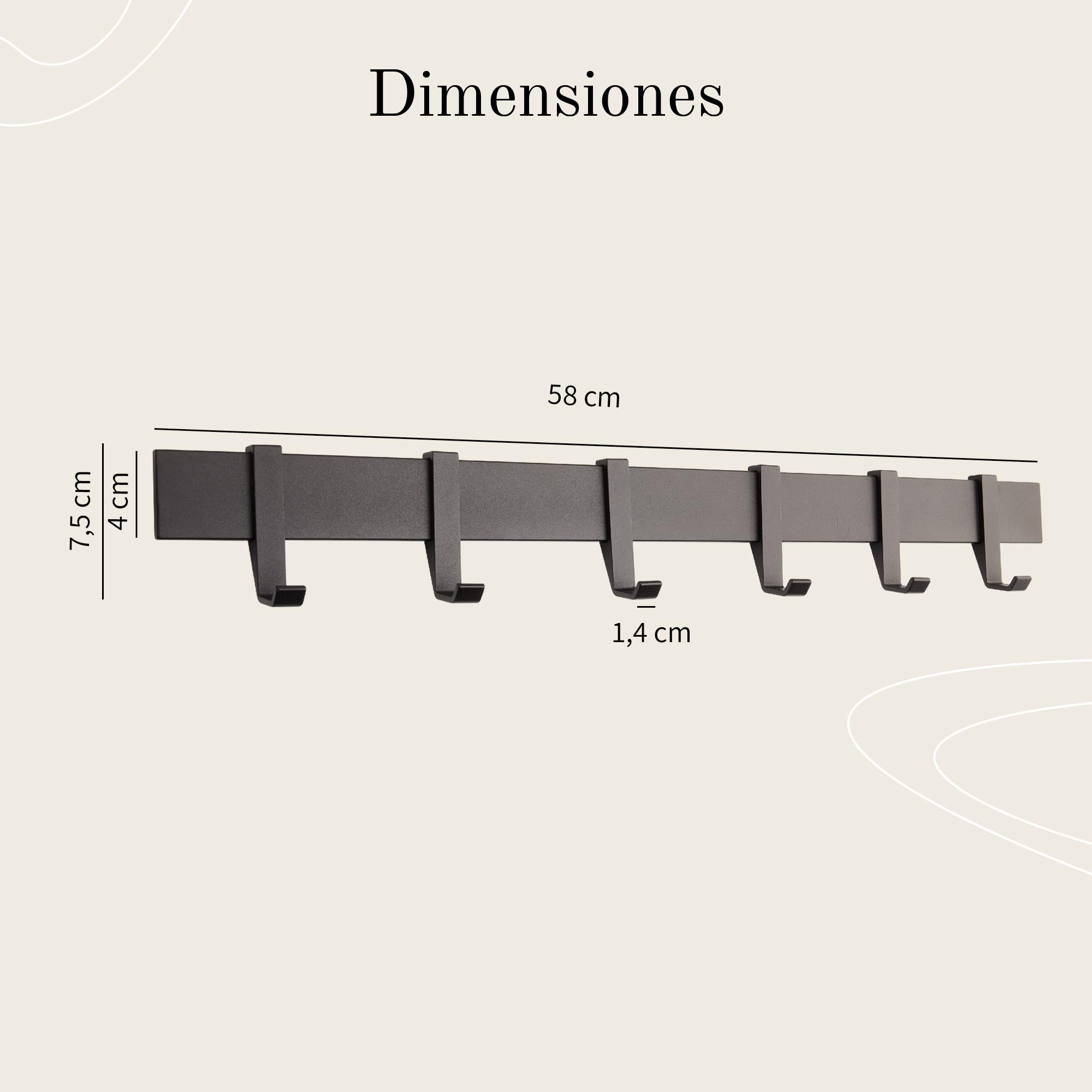 Design Hamburgo Perchero de Pared I Moderno Colgador de Pared para Abrigos I Percheros de Pared con Ganchos de Metal Móviles I Perchero Entrada Recibidor | 58 cm | Negro Mate