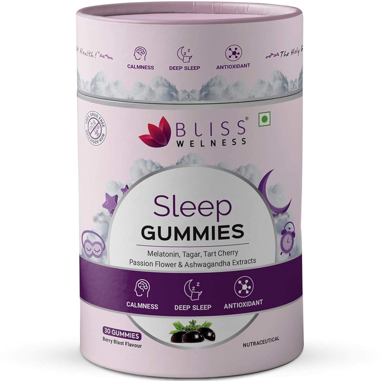 5 Mg Melatonin Sleep Gummies for Restful Deep Sleep with L-Theanine, Tagar, L-Tryptophan, Vitamin D2, Ashwagandha | Natural Sleep Aid for Muscle Recovery, Nerve Relaxation & Relieves Stress | 30 Gummies