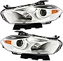Gold Shrine For Dodge Dart Headlights Lamps Set 2013 2014 2015 Halogen Chrome Trim Driver and Passenger Side