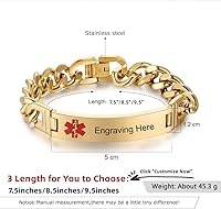 Vista 2 de Nameinhea Pulseras de alerta médica personalizadas para mujeres y hombres, grabadas gratis, ajustables, de acero inoxidable, impermeables