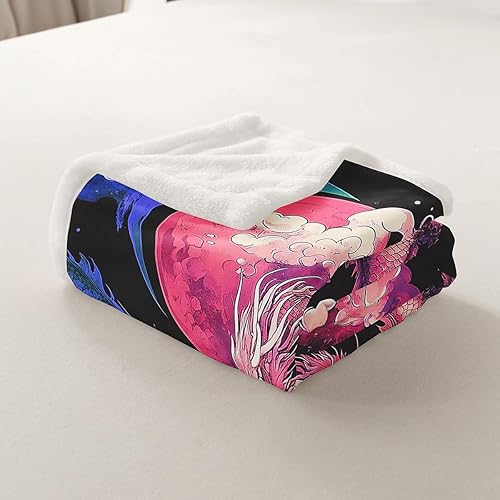 Miniatura 5 de Manfei Dragon Kids Throw Blanket Chinese Blue and Pink Dragon Fuzzy Blanket for Boys Girls Adults, Cartoon Animal Blanket for Bed Couch Sofa, Soft