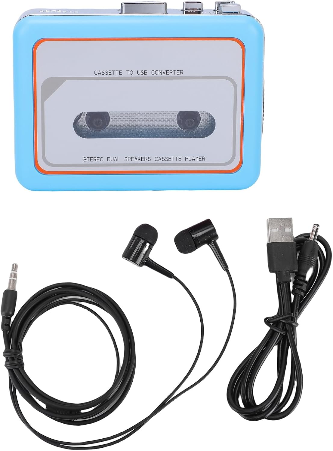 SUNGOOYUE Cassette Player, Built in Speaker 3.5mm AUX Output USB Converter to MP3 Digital for Tape Conversion and Music Playback (Blue)