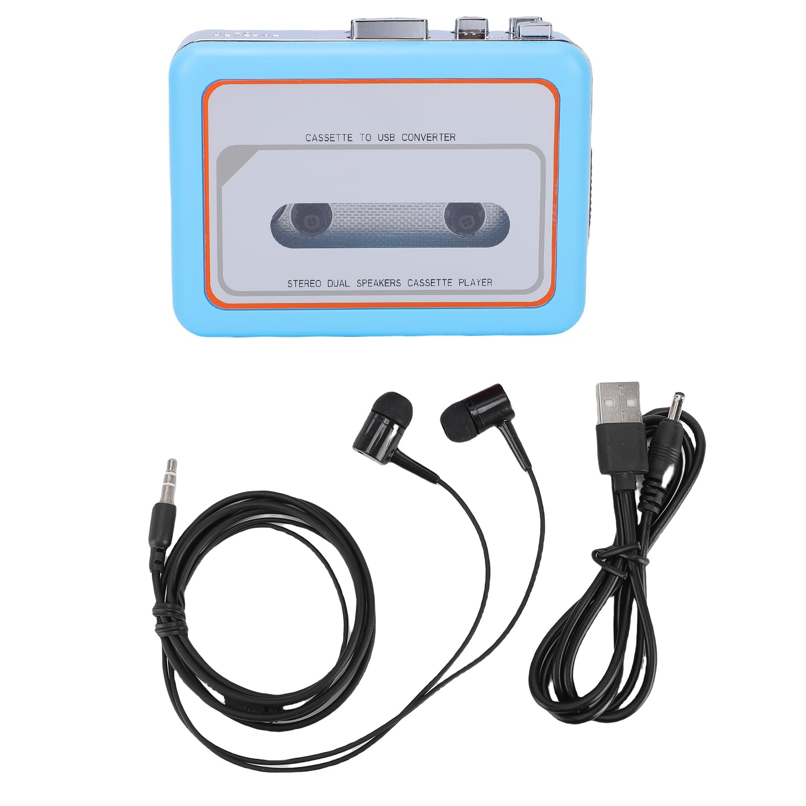 CHICIRIS Lettore di Cassette Portatile USB e Convertitore MP3 per Appassionati di Musica con Jack da 3,5 Mm e Altoparlante Grande (BLUE)