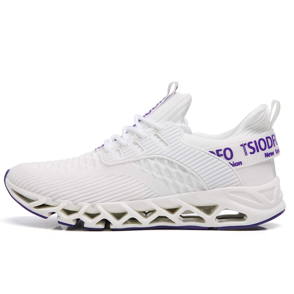 TSIODFO Slip on Sneakers for Women Running Shoes Tennis Walking Shoes Ladies Gym Workout Jogging Fashion Sneaker White Purple Size 8.5