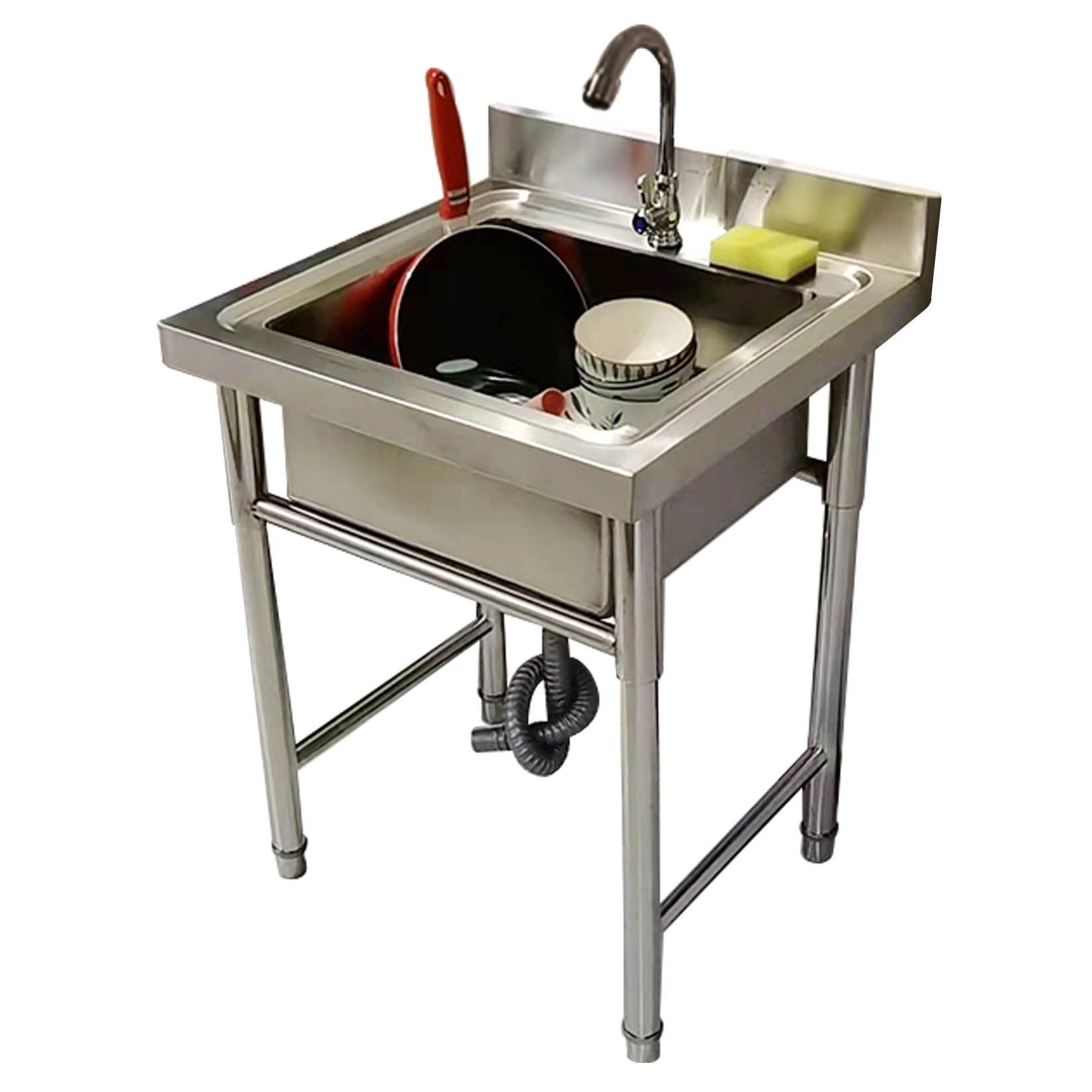 HCZKIUJY Kitchen Utility Sink,Single Bowl 304 Stainless Steel Commercial Kitchen Sink, 1 Compartment Freestanding Utility Sink with Faucet, for Restaurant, Garage, Laundry + Outdo(19.6x19.6x31.4in)