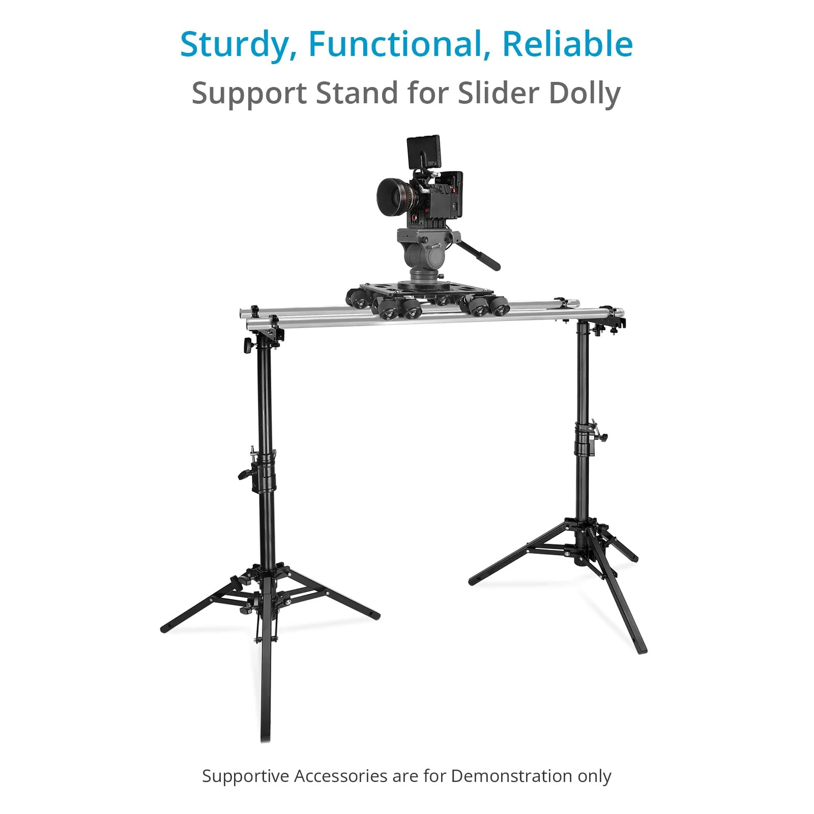 PROAIM 44-Zoll Kamera-Slider-Stativ mit Junior-Pin, 36 kg | Höhenverstellbar 63–112 cm; Stahl-/Alu-Zweistufendesign; 79 cm Standfläche mit 2 Nivellierbeinen.