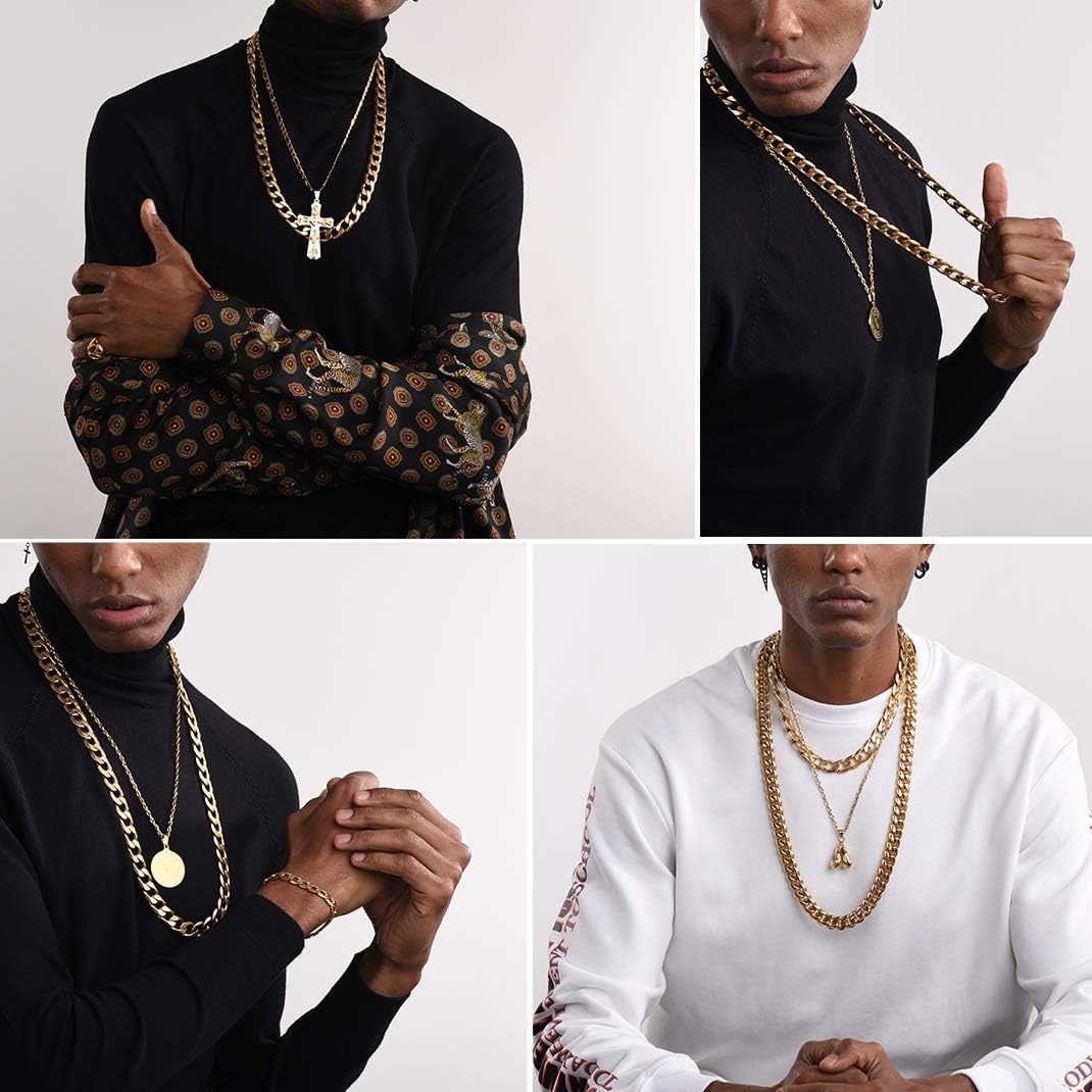 GOLDCHIC JEWELRY Custom Engraved Rapper Chains for Men, Gold Chain Necklace for Men,Mens Necklace Chain,Curb Cuban Link Chain,Long Chains for Men