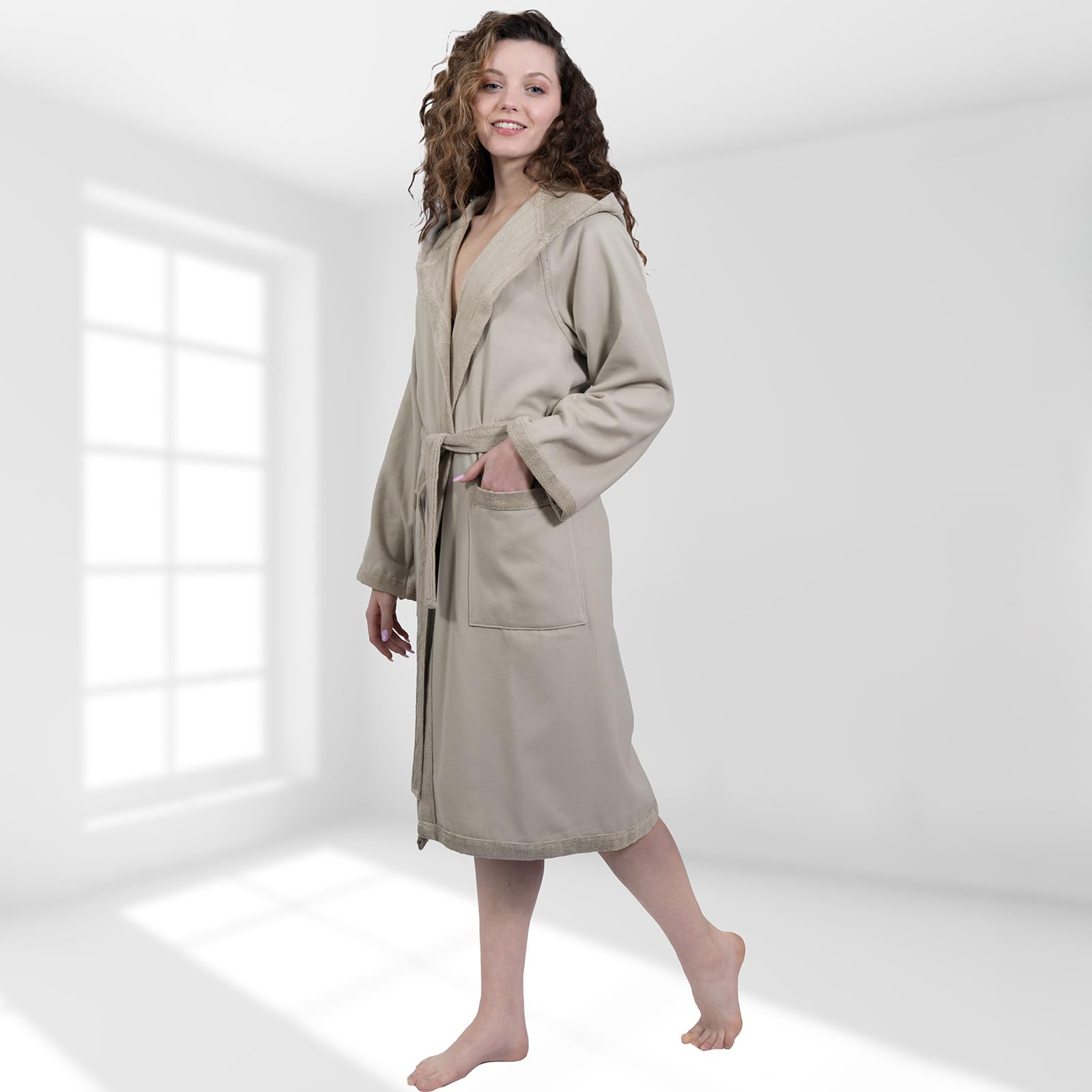 nice homeit Accappatoio Donna e Uomo in Spugna 100% Cotone - Accappatoio Super Assorbente con Cappuccio - Morbido, Leggero, Anti-Pilling, Design Italiano. (XL, TORTORA)