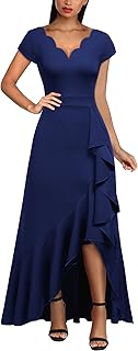 Women's Vintage V Neck Ruffle Split Bridesmaid Party Long Dress - Buy now