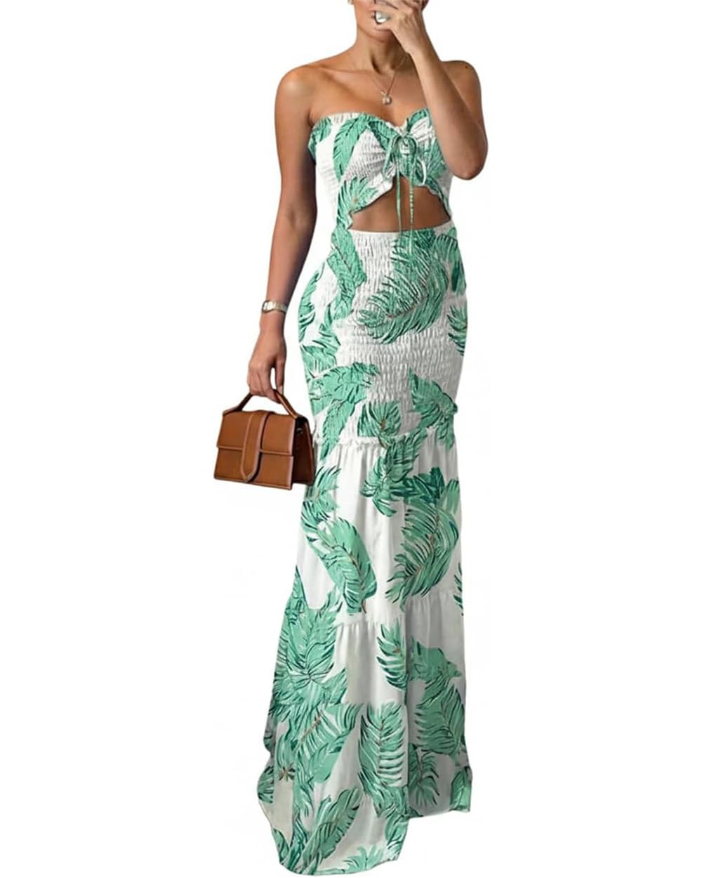 Floral Vacation Dress Halter Tie Ruched Womens Maxi Dress