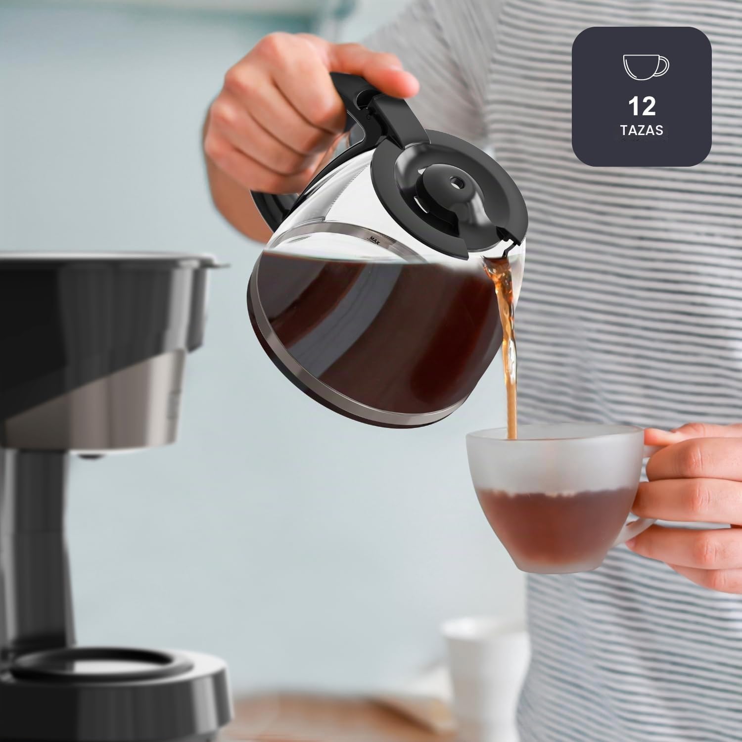 Black+Decker - Cafetera de Goteo 12 Tazas, 1,5L, 1000W, Antigoteo, Acero Inox