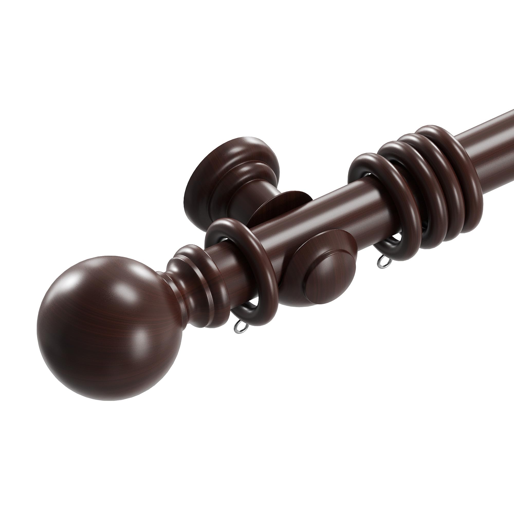 Loch & Skye Wooden Curtain Pole Set Fixed Length Premium Quality Beechwood 28mm Diameter with Finials, Rings & Brackets Wooden Rail Pole for Window & Eyelet Curtains (Walnut, 120cm) — image 1