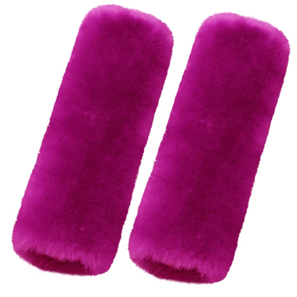 OGLAND 2 Pack Automotive Authentic Sheepskin Car Seat Belt Pads, Soft Shoulder Pad, Neck Cushion Protector, Genuine Natural Merino Wool (F-Pink)