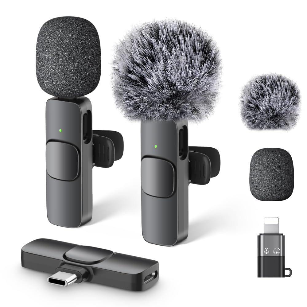 Wireless Lavalier Lapel Microphone, Used for iPhone/Android Phone/Computer/iPad with Noise Reduction