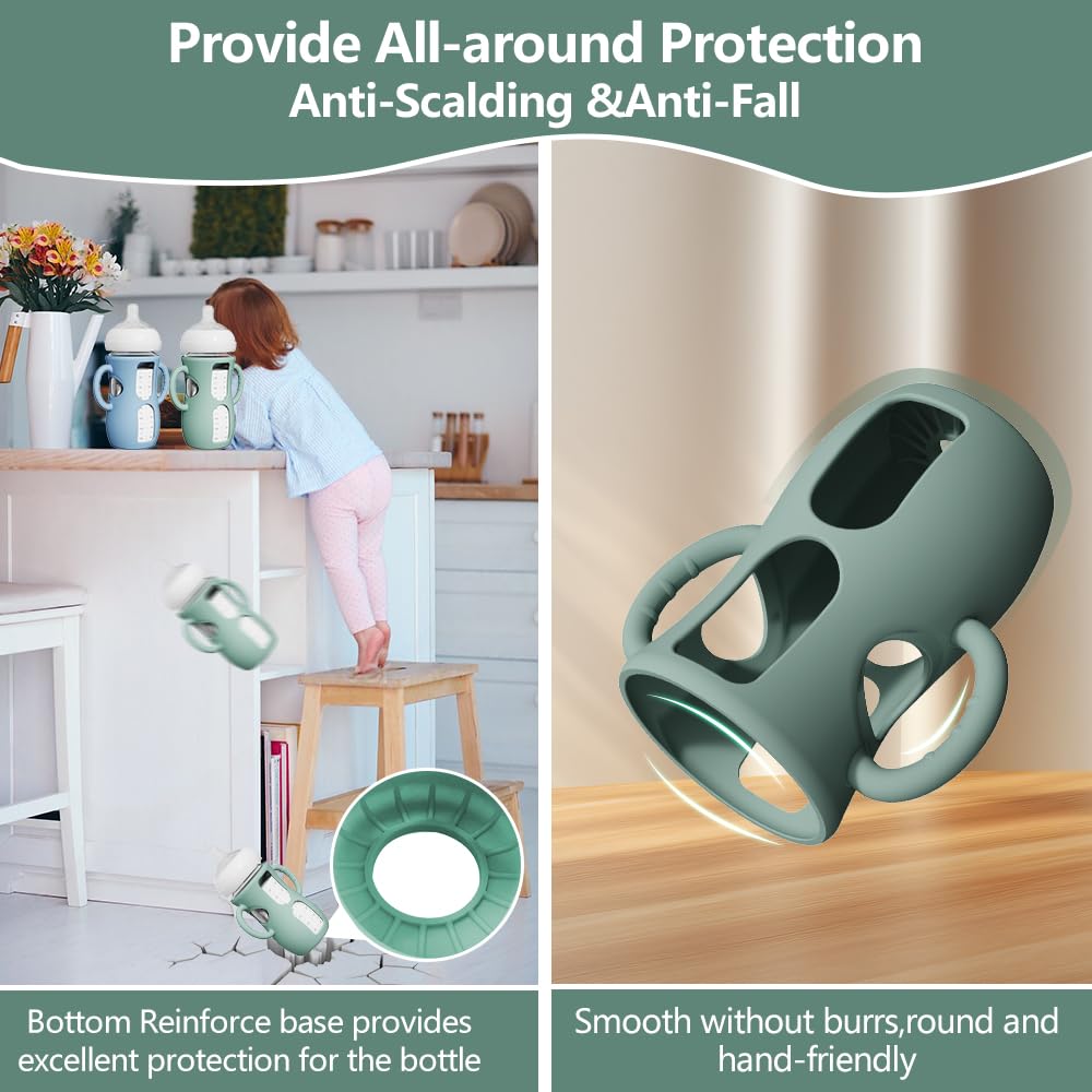 4 Pack Silicone Sleeves for Avent Natural Glass Bottles, Anti Breakage Baby Bottle Protector with Easy-Grip Handle, Compatible with Philips Avent Glass Natural Bottle 8 oz, Not for Infant Use